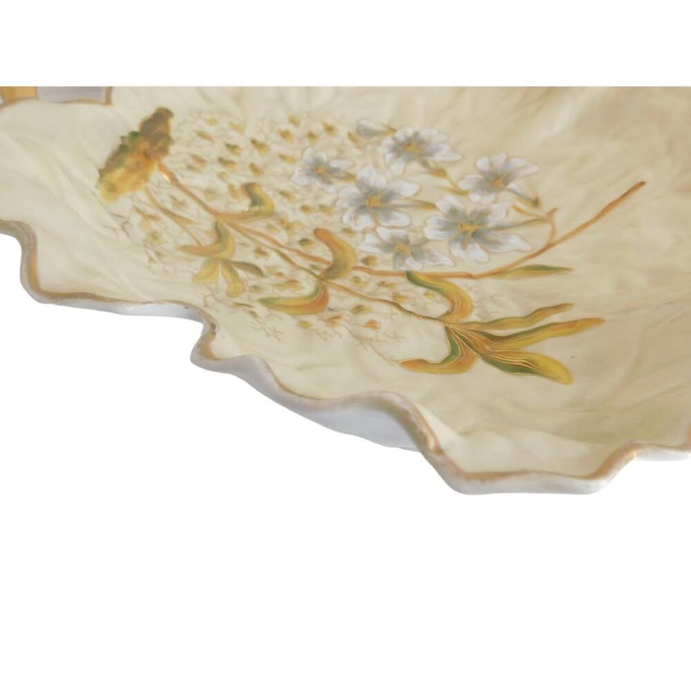 Antique Victoria Carlsbad Austria Porcelain Leaf Platter Gilded Floral Tray - Picture 10 of 11